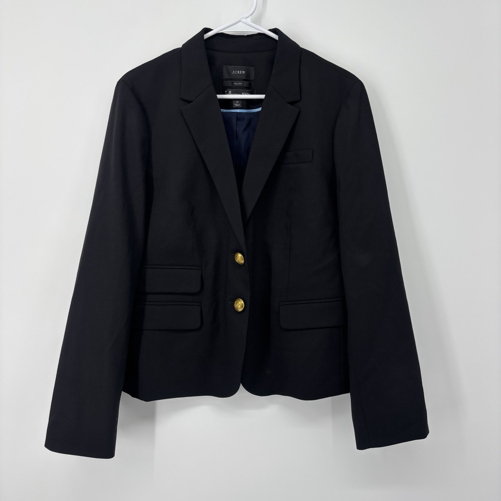 J. Crew Dalton Blazer Womens‎ 14 Black Italian Stretch Wool Gold Buttons Jacket